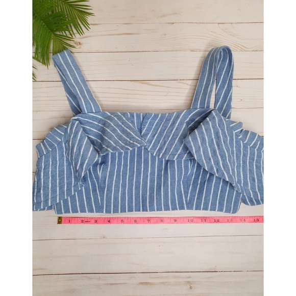 Alexis Benta Ruffle Crop Top, Off The Shoulder Light Blue & White Stripes, Small - Picture 9 of 11